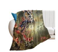 Coperta in Peluche Abstract Modern Watercolor Owl Rustic Nature Landscape Autumn Flower Mushrooms Coperte Durevole Copriletto Morbido Blanket per Tutte Le Stagioni Ufficio Camera da Letto S