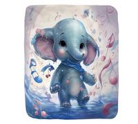 Coperta in Peluche Blue Elephant Illstration Musical Music Blue Scarf Copriletto Morbida Coperte Traspiranti Blanket per Ufficio Camera da Letto Letto L