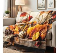Coperta in Peluche Cardinal Print Fall Pumpkin And Red Bird Autumn Holiday Christmas Thanksgiving Copriletto Durevole Coperte Morbida Blanket per Quattro Stagioni Divano Ufficio L