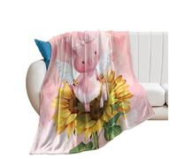 Coperta in Peluche Cartoon Cute Pigs Abstract Pink Art Watercolor Flower Sunflower Coperta di Flanella Durevole Blanket Morbido Coperte per Ufficio Divano Tutte Le Stagioni S