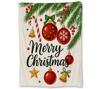 Coperta in Peluche Christmas Ornaments Holiday Candy Cane And Bells Festive Blanket Durevole Coperta di Flanella Morbido Copriletto per Camera da Letto Ufficio Quattro Stagioni M