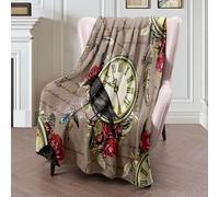 Coperta in Peluche Clock Color Pattern Watercolor Pop Flowers Bird Scribble Feathers Vintage Keys Textures Texture Copriletto Traspiranti Coperta di Flanella Blanket per Divano Ufficio S