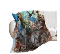 Coperta in Peluche Cool Ancient Dinosaurs Rustic Shabby Brick Wall Snowy Mountains Wildlife Dinosaur Coperte Elegante Blanket Morbido Coperta di Flanella per Camera da Letto Ufficio M