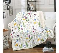 Coperta in peluche di camomilla acquerello per divano letto, trifoglio in pile, coperta botanica sherpa floreale floreale coperta fiore fiori selvatici coperta sfocata colorata singola 150 x 150 cm