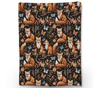 Coperta in Peluche Fox with Flower Animal Copriletto Durevole Coperte Confortevole Blanket per Divano Camera da Letto Ufficio S
