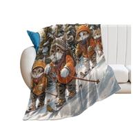 Coperta in Peluche Funny Cute Animal Cats Modern Winter Skiing Sports Cartoon Cat Coperta di Flanella Morbido Blanket Durevole Copriletto per Divano Letto Quattro Stagioni M