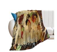 Coperta in Peluche Funny Seasoning Food Print Vintage Colorful Spoon Spice Old Map Fruits Coperte Elegante Copriletto Durevole Blanket per Divano Camera da Letto Ufficio M