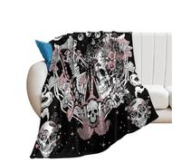 Coperta in Peluche Gothic Halloween Skull Butterfly Cute Pink Art Galaxy Mushroom Coperte Confortevole Copriletto Morbido Blanket per Camera da Letto Divano Ufficio M