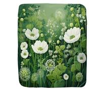 Coperta in Peluche Harmony of Flowers And Green Grass Illustration Style Coperte Traspiranti Copriletto Durevole Blanket per Camera da Letto Ufficio Divano M
