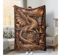 Coperta in peluche marrone con motivo drago, stelle storiche patriottiche e celebrative, leggera, compatta, estetica, per divano, letto, auto, sedia, ufficio, scrivania, 152 x 203 cm