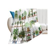 Coperta in Peluche Modern Boho Plant Flower Watercolor Bohemian Nature Plants Succulent Cactus Copriletto Durevole Coperta di Flanella Elegante Coperte per Ufficio Camera da Letto S