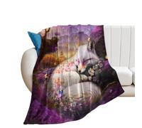 Coperta in Peluche Nature Landscape Fairy Tale Wildlife Fox Flower Lavender Butterfly Blanket Durevole Coperta di Flanella Elegante Copriletto per Tutte Le Stagioni Divano Camera da Letto M