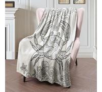 Coperta in Peluche Outline Coloring Book Page Ornate Crab Ink Water Black Painter Wave Animals Shell Wildlife Nature Blanket Traspiranti Coperte Durevole Copriletto per Divano Ufficio L