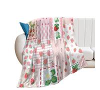 Coperta in Peluche Pink Art Modern Strawberry Watercolor Spring Garden Flower Tropical Fruit Strawberry Copriletto Durevole Coperte Morbido Blanket per Divano Tutte Le Stagioni Ufficio M