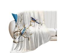 Coperta in Peluche Retro Japanese Flower Vintage Watercolor Asian Chinese Hibiscus Bird Coperta di Flanella Elegante Blanket Morbido Coperte per Divano Camera da Letto Ufficio M