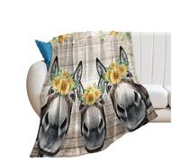 Coperta in Peluche Rustic Farm Animals Donkey Funny Cute Farmhouse Wooden Donkey Sunflower Copriletto Morbido Coperte Elegante Coperta di Flanella per Divano Camera da Letto Tutte Le Stagioni M