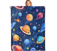 Coperta in Peluche Space Galaxy Featuring Colorful Planets And Stars Copriletto Confortevole Coperte Morbido Blanket per Quattro Stagioni Divano Camera da Letto M