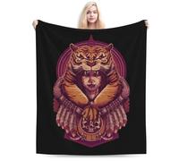 Coperta in Peluche The Girl with The Tiger On Her Head Coperte Morbido Blanket Durevole Coperta di Flanella per Ufficio Camera da Letto Divano S