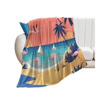Coperta in Peluche Vintage Tropical Flamingo Summer Cool Beach Nature Exotic Watercolor Flamingo Coperta di Flanella Durevole Copriletto Morbido Blanket per Camera da Letto Divano S