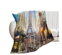 Coperta in Peluche Vintage Watercolor Eiffel Tower Rustic Modern Art Spring Garden Flower City Street Blanket Elegante Coperta di Flanella Durevole Coperte per Tutte Le Stagioni Ufficio Divano S