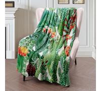 Coperta in Peluche Watercolor Cactus Animals Wild Green Beach Flower Wildlife Plant Print Blooming Textures Coperte Durevole Copriletto Morbida Blanket per Quattro Stagioni Divano Ufficio M