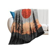 Coperta in Peluche Watercolor Red Full Moon Vintage Trees Abstract Mountain Blanket Morbido Coperta di Flanella Durevole Coperte per Divano Letto Ufficio S