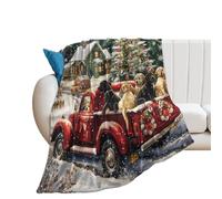 Coperta in Peluche Watercolor Xmas Tree Antique Truck Vintage Cabin Merry Christmas Winter Dogs Blanket Traspiranti Coperta di Flanella Confortevole Copriletto per Letto Divano Ufficio L