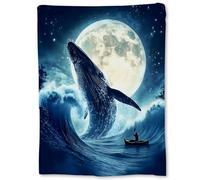 Coperta in Peluche Whale And Moon Marine Coperta di Flanella Confortevole Copriletto Durevole Blanket per Quattro Stagioni Ufficio Camera da Letto L