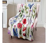 Coperta in Peluche Wild Flowers Drawn Meadow Bee Insect Ladybug Watercolor Summer Animals Wildlife Nature Coperta di Flanella Traspiranti Blanket Durevole Copriletto per Divano Ufficio M
