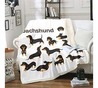 Coperta in pile a forma di bassotto,per bambini,con motivo a zampa di cane,in flanella,coperta in sherpa,coperta in peluche e coperta sfocata per letto,colore: nero e bianco,70 x 100 cm