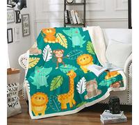 Coperta in pile a forma di giraffa con scimmia, con motivo animale selvatico, coperta per divano letto, per letto matrimoniale, 150 x 180 cm