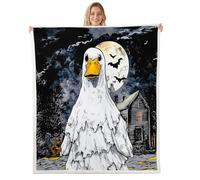 Coperta in pile a tema gotico con fantasma e oca, per bambini, ragazze e ragazzi, decorazione per la camera di bambini, piante botaniche naturali, coperta in sherpa, per sedia/divano, 152 x 203 cm