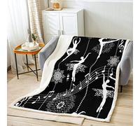 Coperta in pile bohémien con note musicali e note musicali, per bambini, ragazzi e ragazzi in bianco e nero, motivo floreale, per divano letto, 150 x 60 cm
