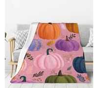 Coperta in Pile Bright Color Pumpkins with Curly Vines On Blush, Accogliente Coperte da Letto Decorativa Winter Blanket per Adulti Sedie Camera da Letto L