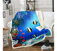Coperta in pile con animali marini per bambini, ragazzi, ragazze, pesci tropicali, coperta a tema oceano, coperta in sherpa, coperta per culla, letto, divano e coperta sfocata, 152,4 x 200,7 cm