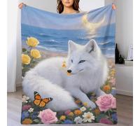 Coperta in Pile Con Arctic Fox, Coperta Per Letto, Divano E Divani Con Crescent Moon Sea of Flowers, Morbida E Leggera, Idee Regalo Per Adolescenti, Adulti 50x60inch(127x152cm)
