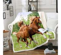 Coperta in pile con cavallo al galoppo, con stampa di cavalli, per divano e divano in 3D con animali selvatici in peluche, traspirante, stile fauna selvatica, coperta sfocata,