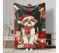 Coperta in pile con disegno di animali natalizi, con illustrazione di cane rosso, morbida e calda, decorazione natalizia per divano, letto, per tutte le stagioni, 101 x 127 cm
