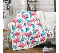 Coperta in pile con fenicotteri tropicali con motivo fenicottero tropicale per bambini, ragazzi, ragazze, animali selvatici, coperta stampata con foglie tropicali, coperta in peluche, per sedia da