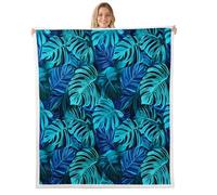 Coperta in pile con foglie blu foglia di palma selvatica tropicale, per bambini, adolescenti, adulti, acquerello, verde acqua, piante, decorazione, coperta pelosa, per soggiorno e letto, 40 x 50 cm