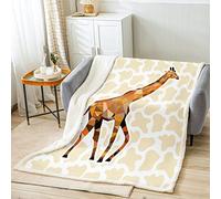 Coperta in pile con giraffa per divano letto, motivo geometrico e giraffa, per bambini, ragazzi, ragazze, giraffa e pelle sherpa, colore: beige e giallo, per letto singolo, 150 x 150 cm