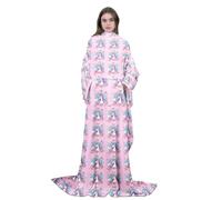 Coperta in pile con maniche con unicorno, per donne, 127 x 127 cm, per bambini e ragazze, con unicorno rosa, super morbida, con braccio, arcobaleno, cuore, coperta indossabile, calda, accogliente,