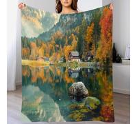 Coperta In Pile Con Modello Capanna Nella Foresta, Per Letto, Divano, Viaggi, Super Morbida E Accogliente, Coperta In Peluche Con Tema Natura, Per Tutte Le Stagioni, 150 X 200 Cm Verde Salvia