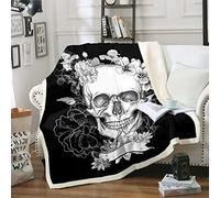 Coperta in pile con motivo a teschio, motivo floreale, per divano e divano, in stile gotico con ossa, decorazione per camera matrimoniale, 152,4 x 200,7 cm