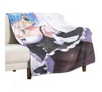 Coperta in pile con motivo anime Re Zero Sexy Maid Dress Rem, per tutte le stagioni, comoda, leggera, in flanella, per divano, letto, 76,2 x 101,6 cm