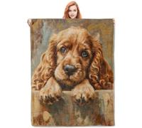 Coperta in pile con motivo cocker spaniel, morbida e accogliente coperta in pile con adorabile stampa di cani, leggera e calda, per divano, letto, divano, perfetta per gli amanti dei cani e la