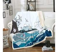 Coperta in pile con motivo giapponese Hokusai, in stile giapponese, per divano e divano, motivo onde, traspirante, stampa Fuji Mountain