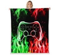 Coperta in pile con motivo videogiochi, colore rosso e verde, per bambini, ragazze, ragazzi, adulti, con fiamme brucianti, moderna, nera, in sherpa, per sedia, divano, letto, 101 x 127 cm