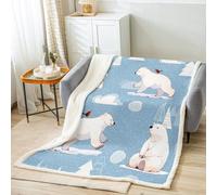Coperta in pile con orso polare,per bambini,motivo cartoni animati,con orso polare,coperta in peluche,per animali selvatici,animali selvatici,per divano letto,matrimoniale,150 x 180 cm