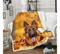 Coperta in pile con pastore tedesco in 3D, decorazione per la camera da letto, divano e letto, per cani, Sherpa, foglie d'acero, autunnale, natura, coperta sfocata per letto singolo,